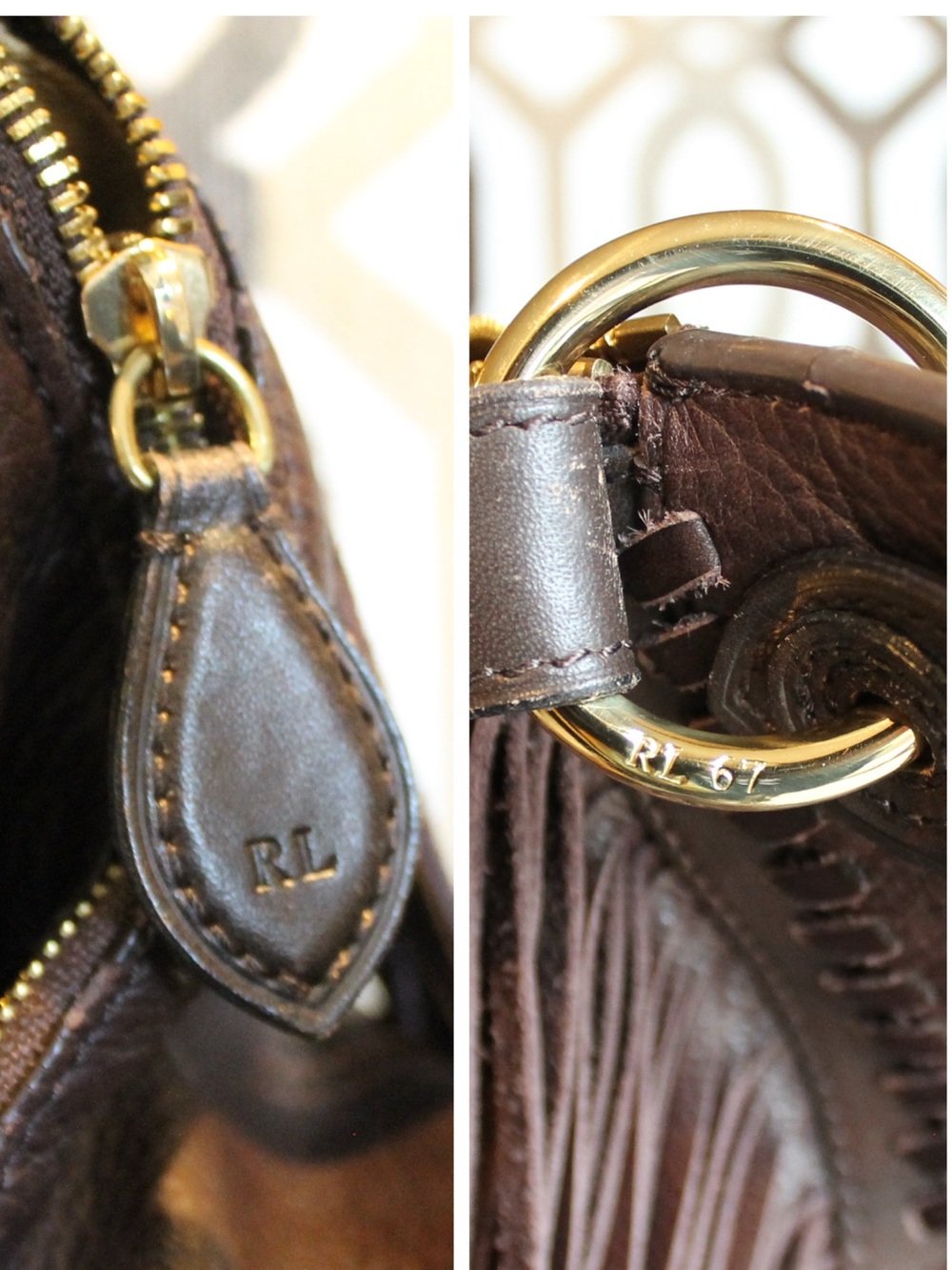 Ralph Lauren leather fringe & whipstitch hobo shoulder bag with stirrup charm - Picture 11 of 15